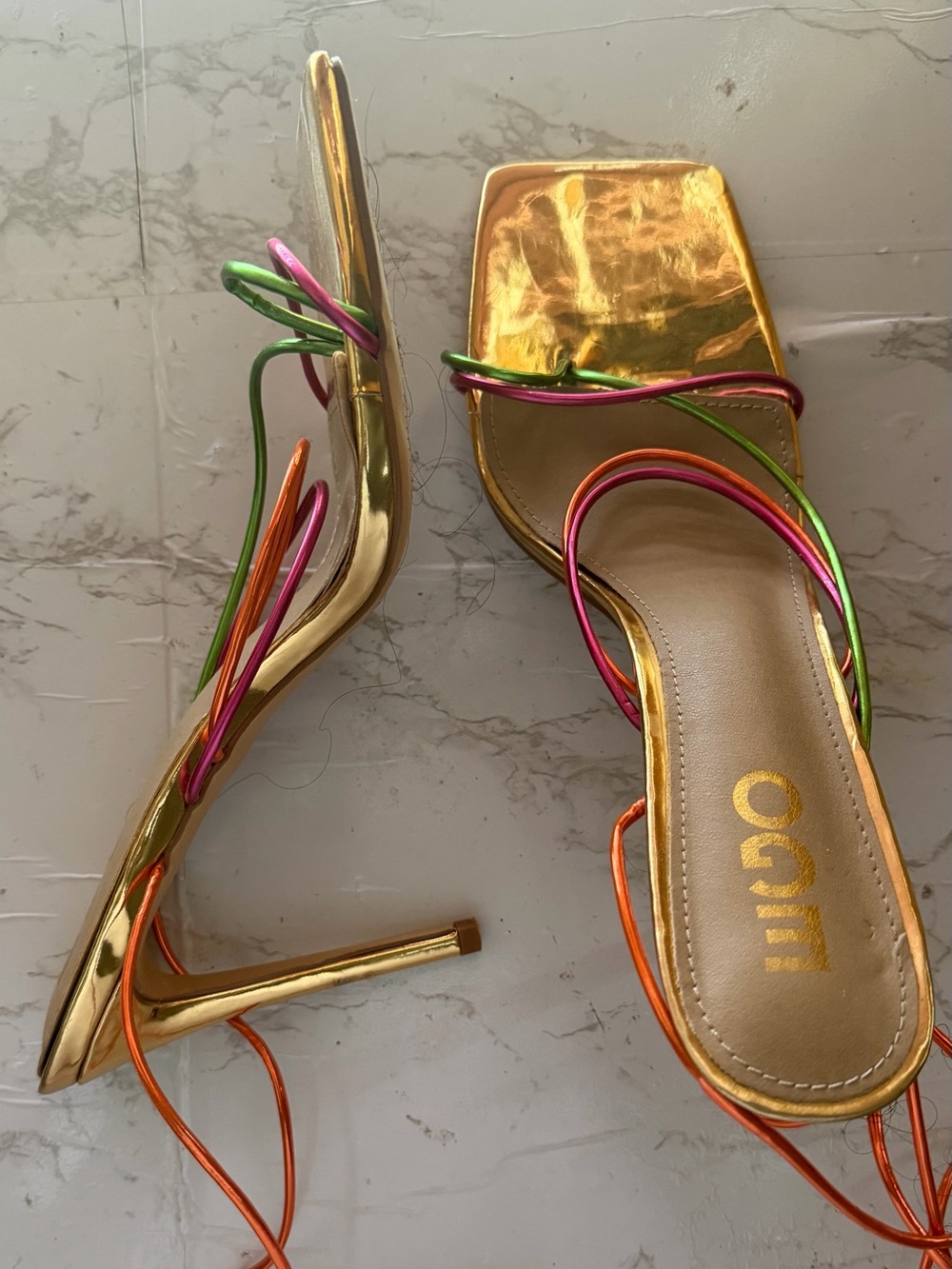 Gold Multicolor Strappy High Heel Sandals by Oggi